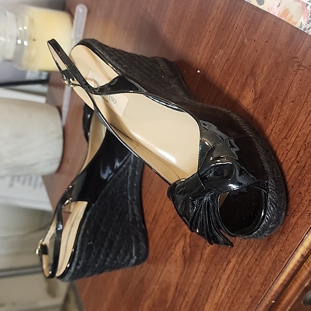 Valentino black wedge patent leather espadrilles